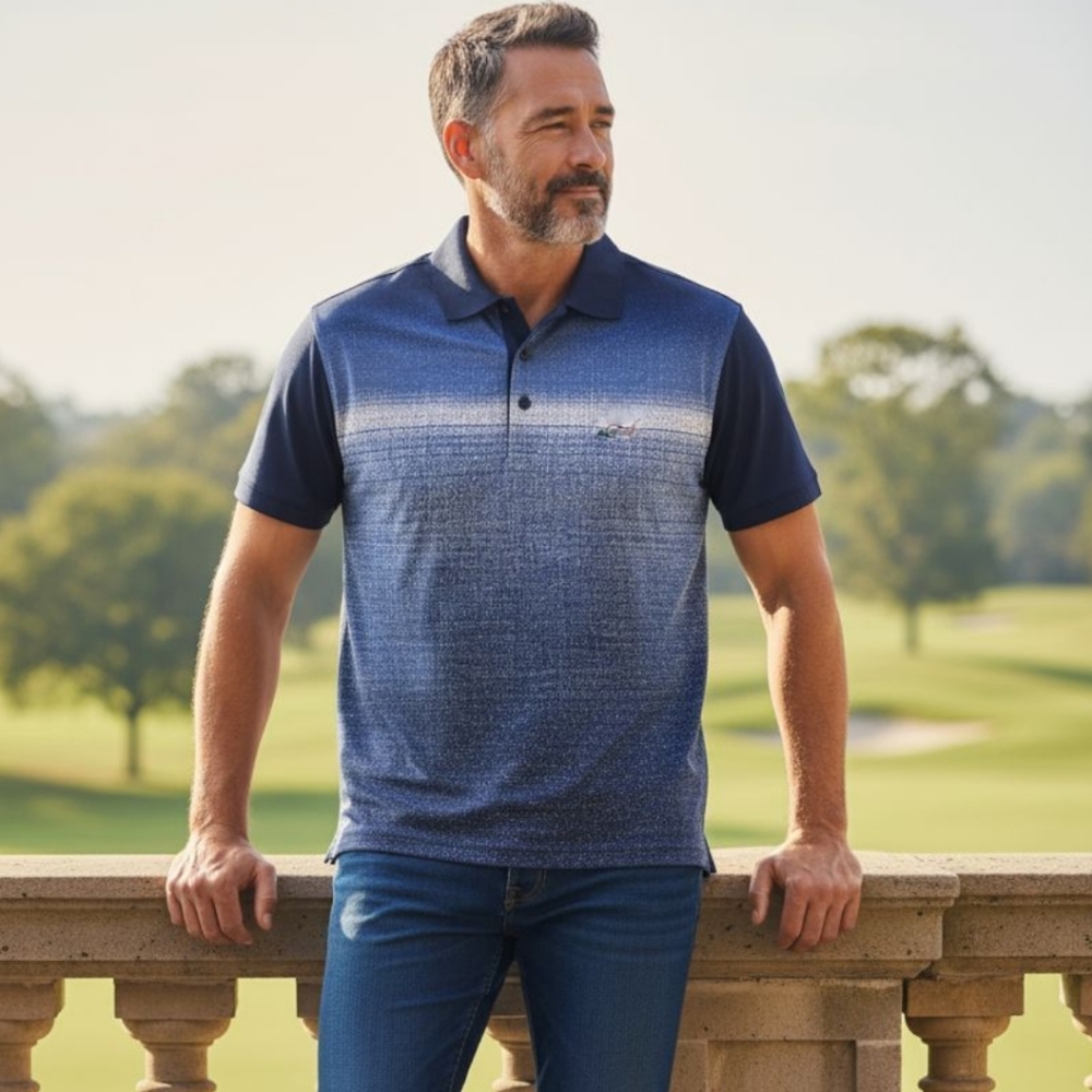 Greg Norman Collection Navy Ombre Golf Polo Shirt XXL NwoT
